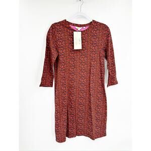 Boden Red Navy Floral Print 3/4 Sleeve Pajama Sleep Shirt Dress Size 4R NWT